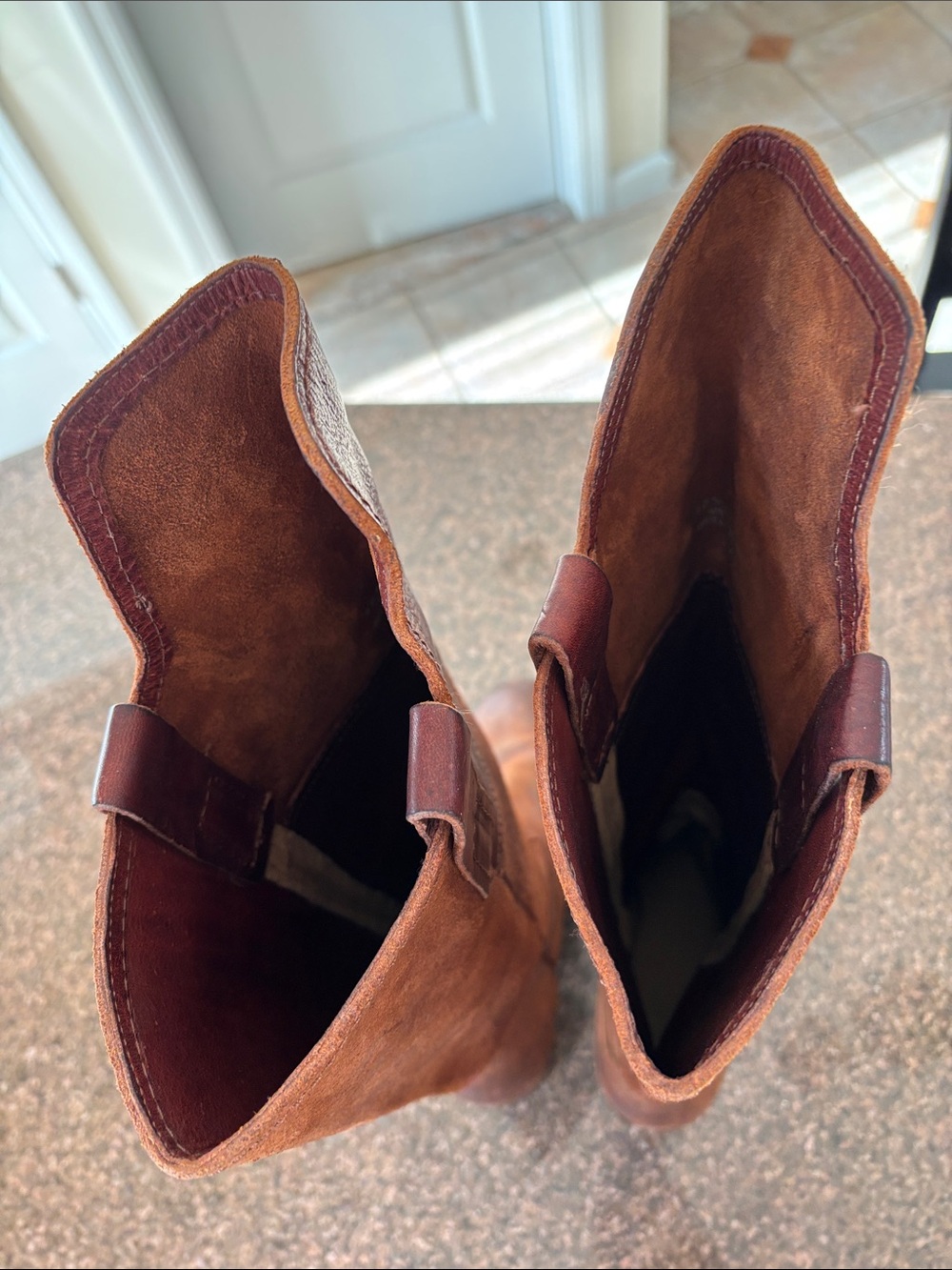 Frye Ladies Autumn Shield Two-Tone Redwood Suede Leather Boots-8 - Picture 6 of 7
